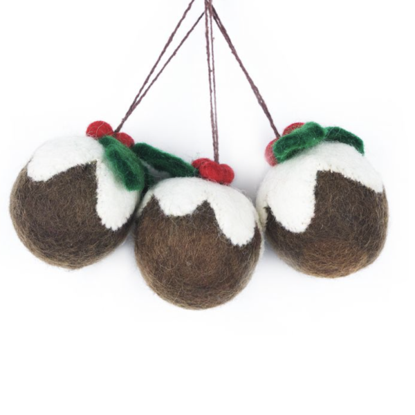 Felt Christmas Pudding Bauble (Set of 3)
