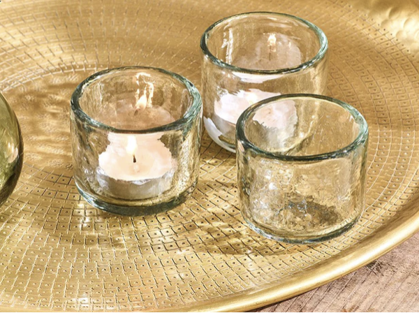 Nkuku - Small Irda Glass Tea Light Holder in Clear