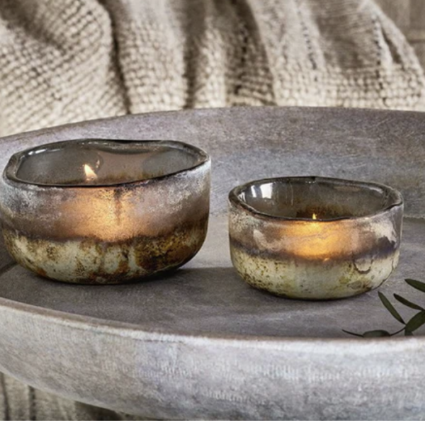 Janka Glass Tealight Holders - Charcoal, Set of 2