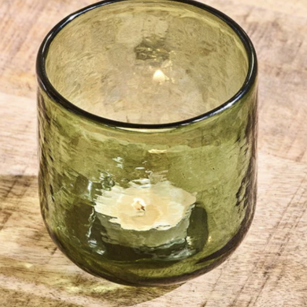 Irda Glass Tealight Holder, Medium - Dark Emerald