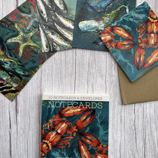 Pack of 10 Notecards - Starfish, Seahorse, Lobsters, Mackerel