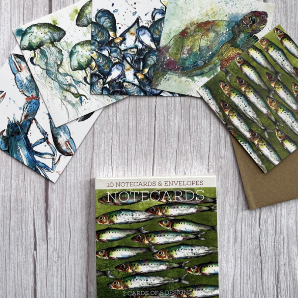 Pack of 10 Notecards - Jellyfish, Turtle, Mussels, Sardine, Blue Lobster