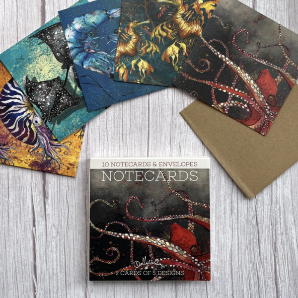 Pack of 10 Notecards - Octopus, Nautilus, Ray, Seadragon