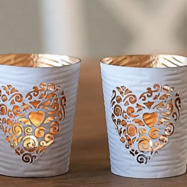 White and Gold Heart Votive - Large (11cm)