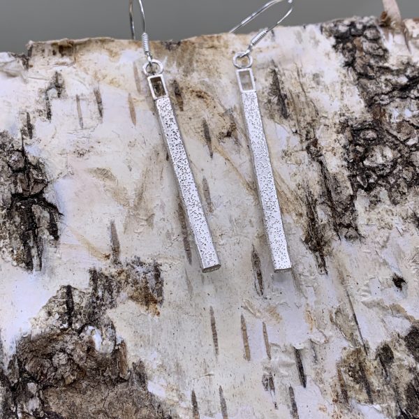 Silver Textured Earrings - Long