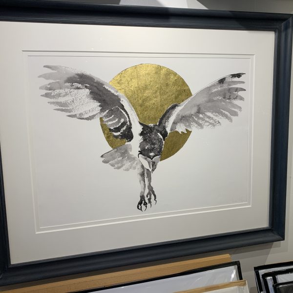 Jackie Morris -  Framed Owl & Gold Leaf Moon print, hand gilded by Jackie