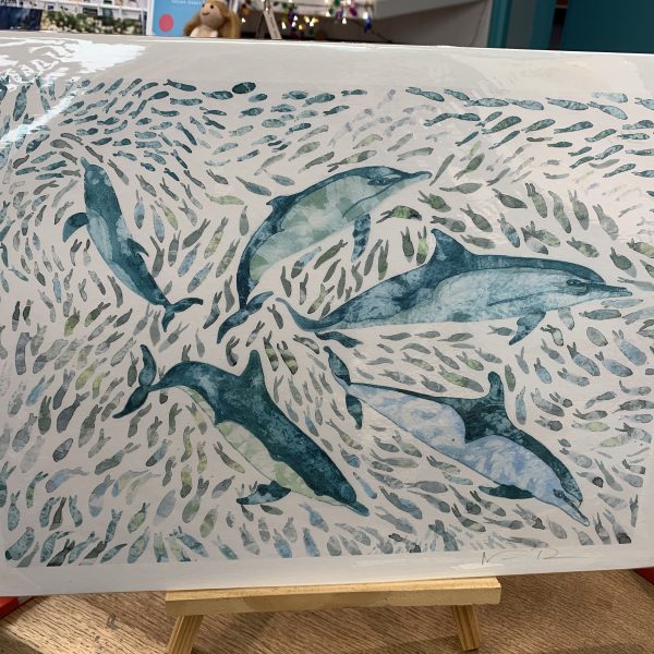 Nicola Davies - Common Dolphins with Fish (Print)