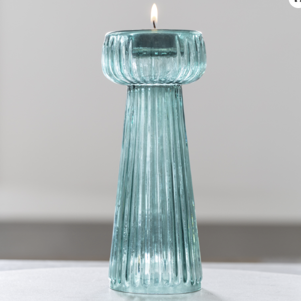 Tall Tealight Holder - Smokey green