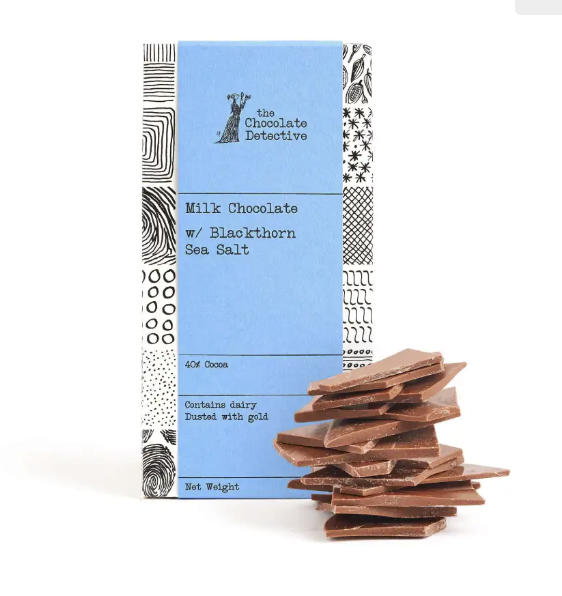 Golden Broken Milk Chocolate With Blackthorn Scottish Sea Salt 100g