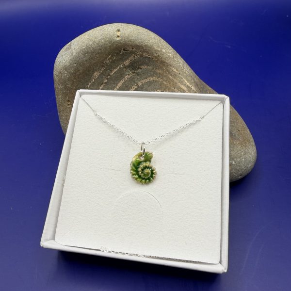 Green Enamel Silver Ammonite Pendant