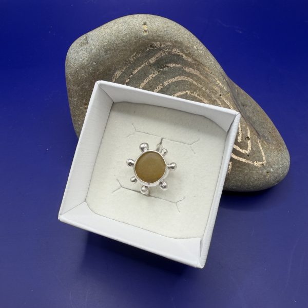 Sea Glass And Silver Ball Ring