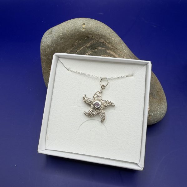 Silver Starfish With Cubic Zirconia Pendant